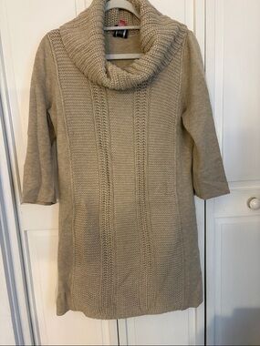 Vince Camuto Neutral Beige Cowl Neck Knit Tunic